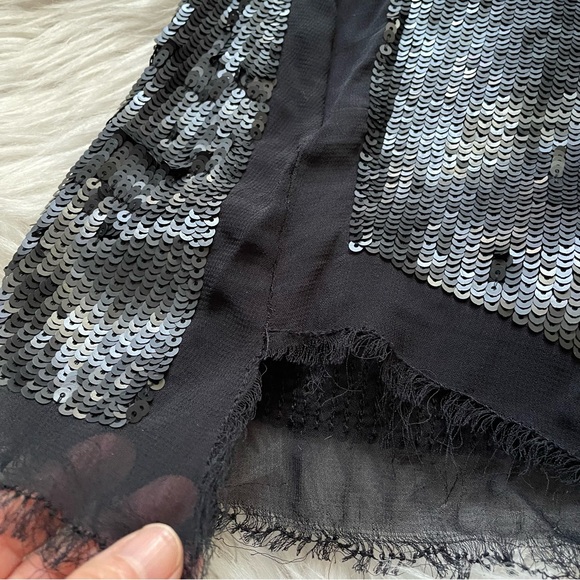 AllSaints Spitalfields Sequin Sheer Raw Hem Black Tank Top Blouse 2 - Picture 4 of 9